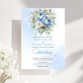 Soft Boho Pastel Blue White Peony Greenery Wedding Kaart