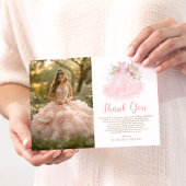 Soft Boho Roze Quinceañera Jurk Foto Bedankkaart