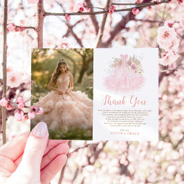 Soft Boho Roze Quinceañera Jurk Foto Bedankkaart