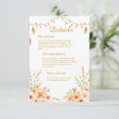 Soft Boho Tone Perzik Bloemen bruiloft Informatiekaartje (Staand voorkant)
