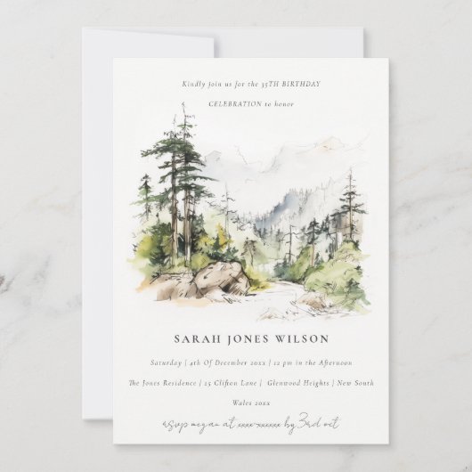 Soft Bossen Mountain Landscape Schets Verjaardag Kaart (Voorkant)