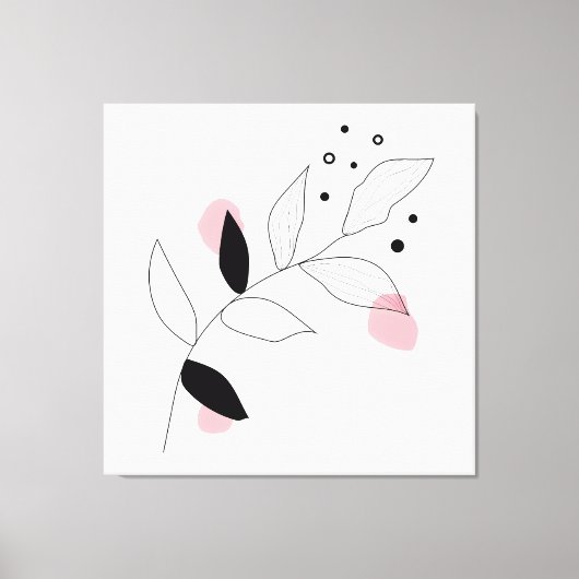 Soft Botanica – Minimalistische bladlijnkunst met Canvas Afdruk (Voorkant)