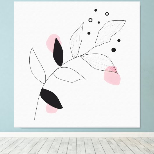 Soft Botanica – Minimalistische bladlijnkunst met  Canvas Afdruk (Insitu (Houten vloer))