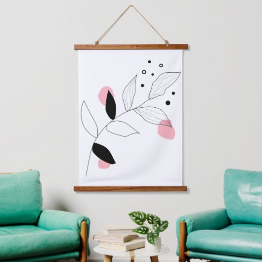 Soft Botanica – Minimalistische bladlijnkunst met Hangend Wandkleed (Woonkamer)