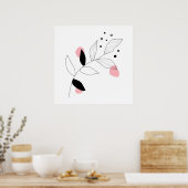 Soft Botanica – Minimalistische bladlijnkunst met  Poster (Keuken)