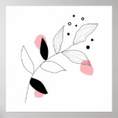 Soft Botanica – Minimalistische bladlijnkunst met  Poster (Voorkant)