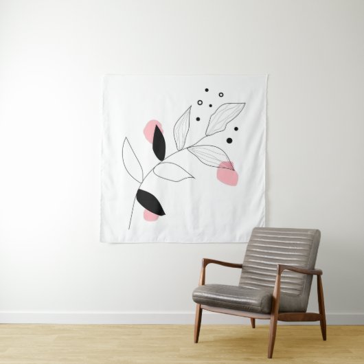 Soft Botanica – Minimalistische bladlijnkunst met Wandkleed (In situ)