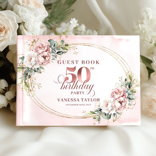 Soft Botanical Blush 50th Birthday Guest Book Gastenboek