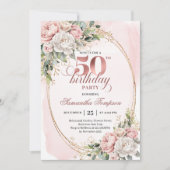 Soft Botanical Blush 50th Birthday Invitation Kaart (Voorkant)