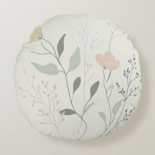 Soft Botanical – Minimal Pastel Wildflower Rond Kussen (Voorkant)