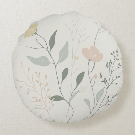 Soft Botanical – Minimal Pastel Wildflower Rond Kussen (Achterkant)
