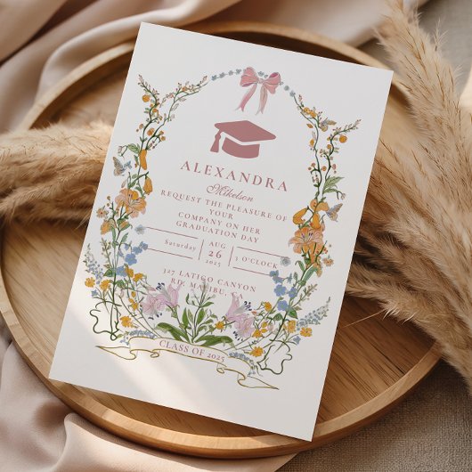 Soft Botanical Wreath Graduation Kaart