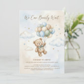 Soft Brown and Sage Balloon Teddy Bear Baby Shower Kaart (Staand voorkant)