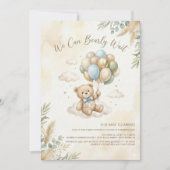 Soft Brown and Sage Balloon Teddy Bear Baby Shower Kaart (Voorkant)