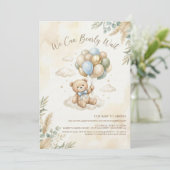Soft Brown and Sage Balloon Teddy Bear Baby Shower Kaart (Staand voorkant)