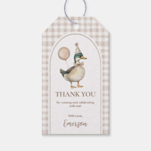 Soft Brown Gingham One Lucky Duck Balloon Verjaard Cadeaulabel