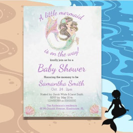 Soft Brown Zeemeermin Baby shower Waterverf thema Kaart