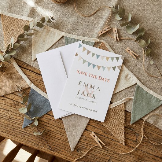 Soft bunting bruiloft save the date