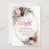 Soft Burgundy White Florals Bridal Shower Invite Kaart (Voorkant)