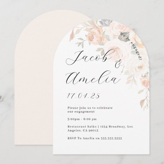 Soft Burnt Sinaasappel Bloemboog Engagement Party Kaart (Voorkant / Achterkant)