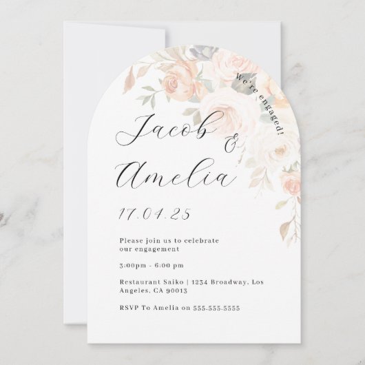 Soft Burnt Sinaasappel Bloemboog Engagement Party Kaart (Voorkant)