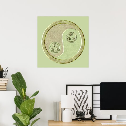 Soft Celadon Green Yin Yang Poster (Thuiskantoor)