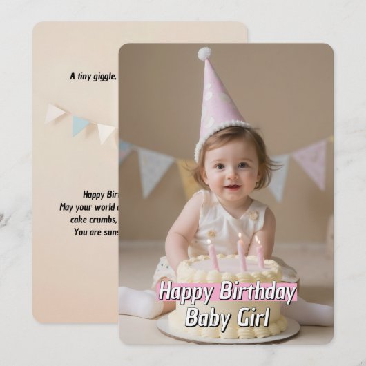 Soft Celebration Baby Girl Verjaardag Kaart Downlo (Voorkant / Achterkant)