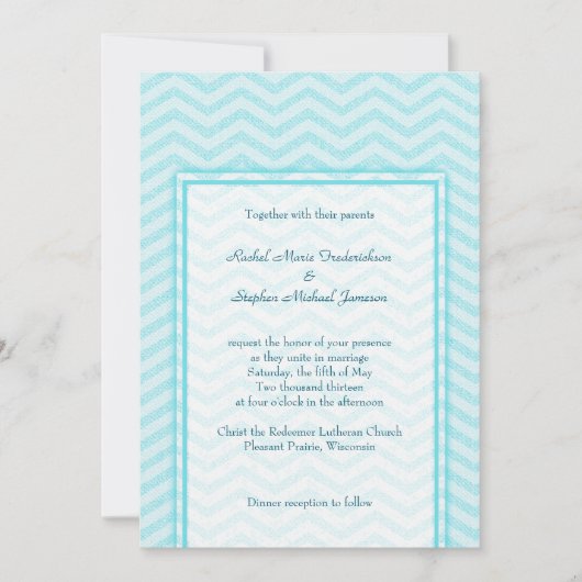 Soft Chevron Aqua Blue Wedding Custom Budget Kaart (Voorkant)
