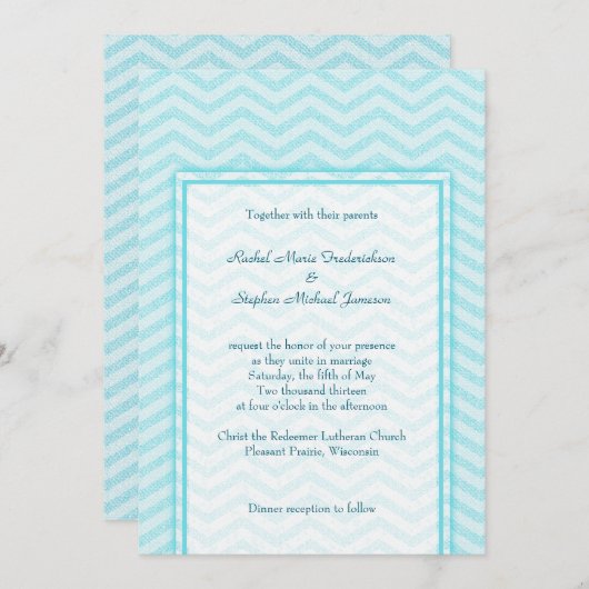 Soft Chevron Aqua Blue Wedding Custom Budget Kaart (Voorkant / Achterkant)