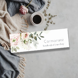 Soft Chic Blush Pink Peony Leafy Botanical Floral Mini Visitekaartje
