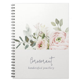 Soft Chic Blush Pink Peony Leafy Botanical Floral Notitieboek