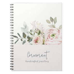 Soft Chic Blush Pink Peony Leafy Botanical Floral Notitieboek