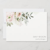 Soft Chic Blush Pink Peony Leafy Botanical Floral Notitiekaartje (Voorkant)