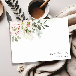 Soft Chic Blush Pink Peony Leafy Botanical Floral Notitiekaartje
