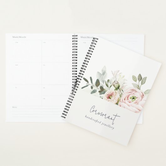 Soft Chic Blush Pink Peony Leafy Botanical Floral Planner (Display)