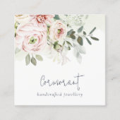 Soft Chic Blush Pink Peony Leafy Botanical Floral Vierkante Visitekaartje (Voorkant)