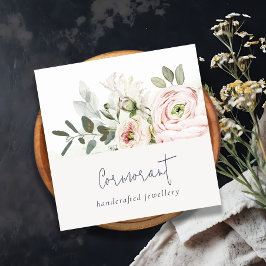 Soft Chic Blush Pink Peony Leafy Botanical Floral Vierkante Visitekaartje