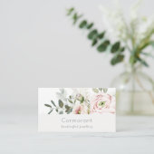 Soft Chic Blush Pink Peony Leafy Botanical Floral Visitekaartje (Staand voorkant)