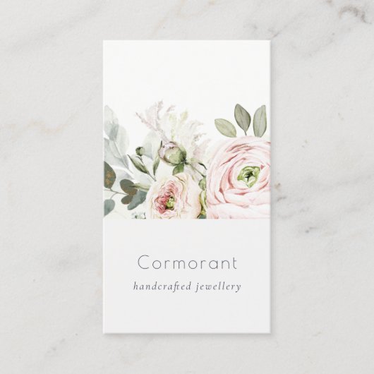 Soft Chic Blush Pink Peony Leafy Botanical Floral Visitekaartje (Voorkant)