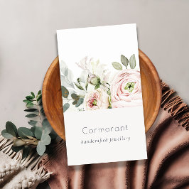Soft Chic Blush Pink Peony Leafy Botanical Floral Visitekaartje