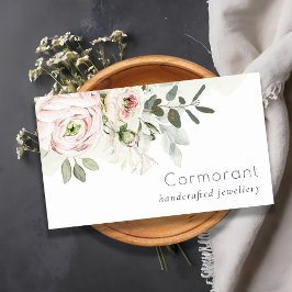 Soft Chic Blush Pink Peony Leafy Botanical Floral Visitekaartje