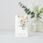 Soft Chic Blush Pink Peony Leafy Botanical Floral Visitekaartje (Staand voorkant)