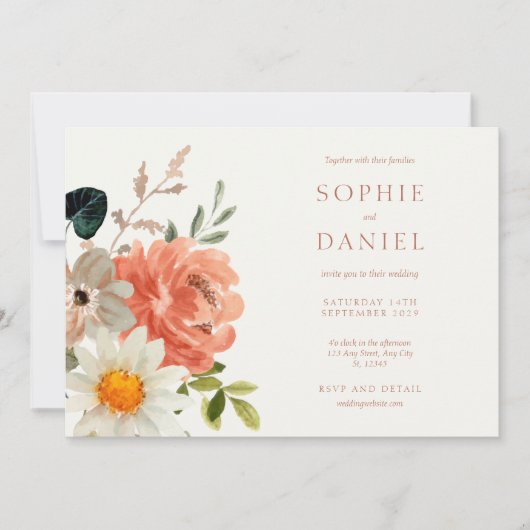 Soft Chic Floral Waterverf bruiloft uitnodiging (Voorkant)