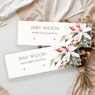 Soft Christmas Berry Poinsettia Waterverf Oorbel Mini Visitekaartje