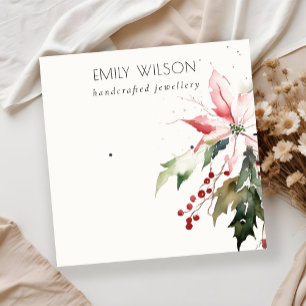 Soft Christmas Berry Poinsettia Waterverf Oorbel Vierkante Visitekaartje