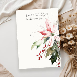 Soft Christmas Berry Poinsettia Waterverf Oorbel Visitekaartje