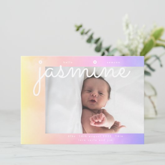 Soft Clouds | Gradiënt Ombre | Moderne foto-Baby Aankondiging (Staand voorkant)