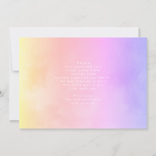 Soft Clouds | Gradiënt Ombre | Moderne foto-Baby Aankondiging (Achterkant)