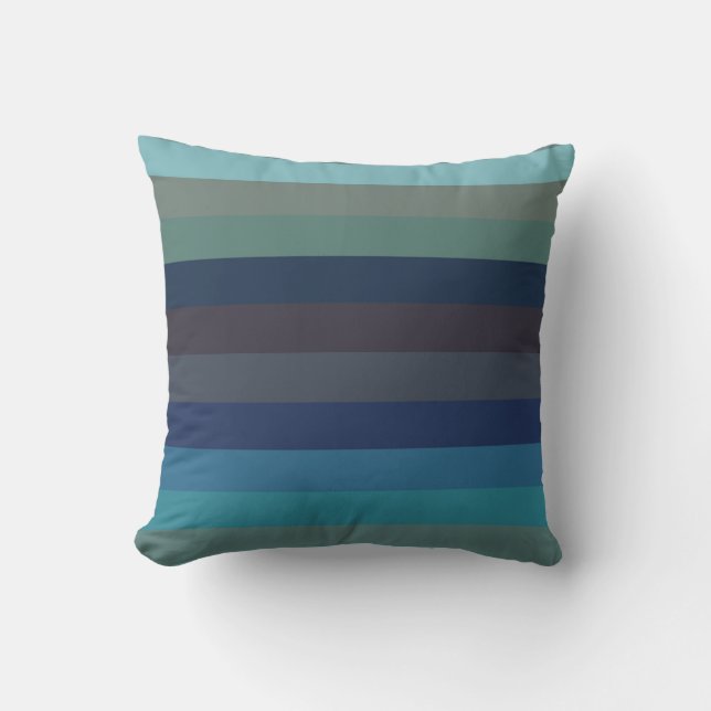 Soft Coastal Blues & Taupe Horizontal Stripes  Kussen (Voorkant)
