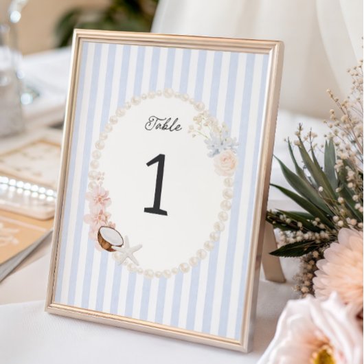 Soft Coastal Bridal Shower Table Number